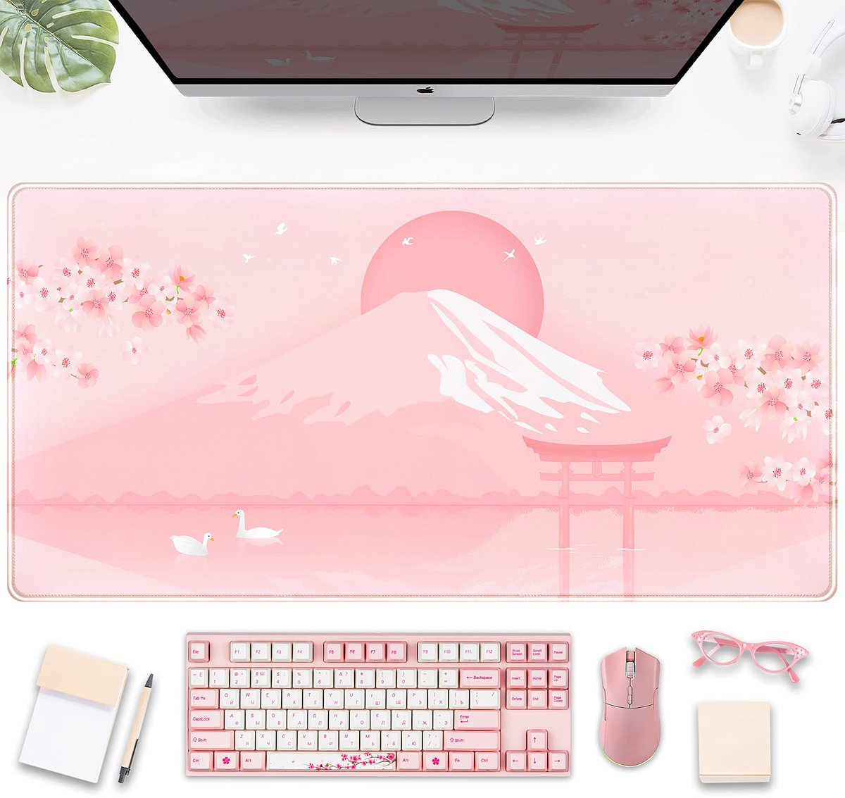 SnelShoppen - Kersenbloesem Muismat Kawaii Roze Bloemen XXL Gaming Bureau Mat - Japanse Pastel Sakura Toetsenbordmat voor Kantoor en Thuisgebruik