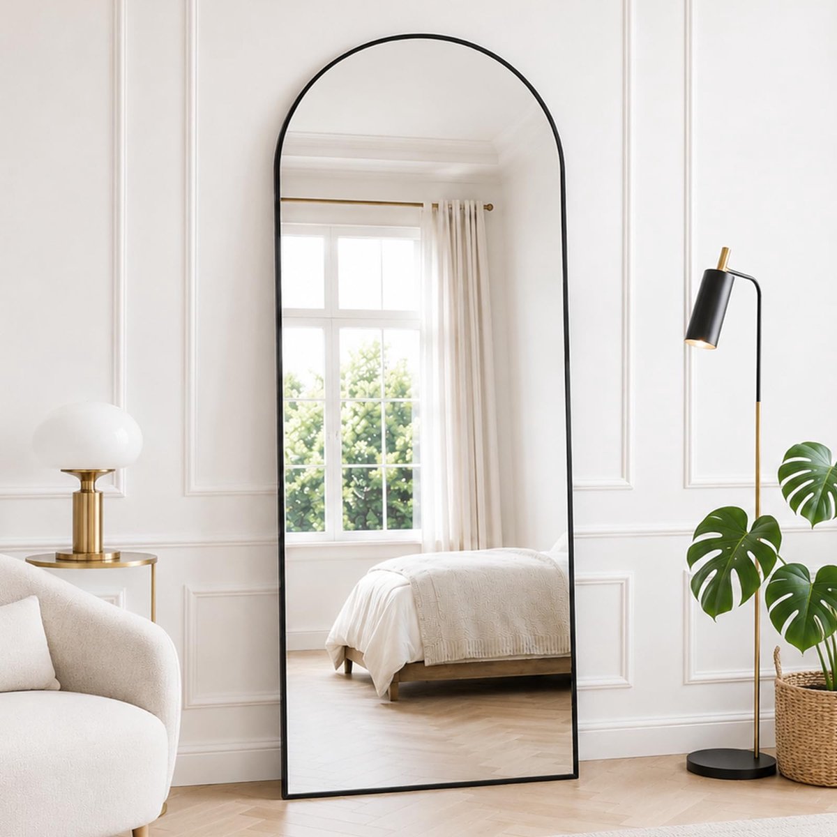 SnelShoppen - Lichaamspiegel 165 x 60 cm, Staande Spiegel met Aluminium Frame, Zwarte Wandspiegel, HD-Glas, Breukvast, Perfect voor Slaapkamer, Kleedk