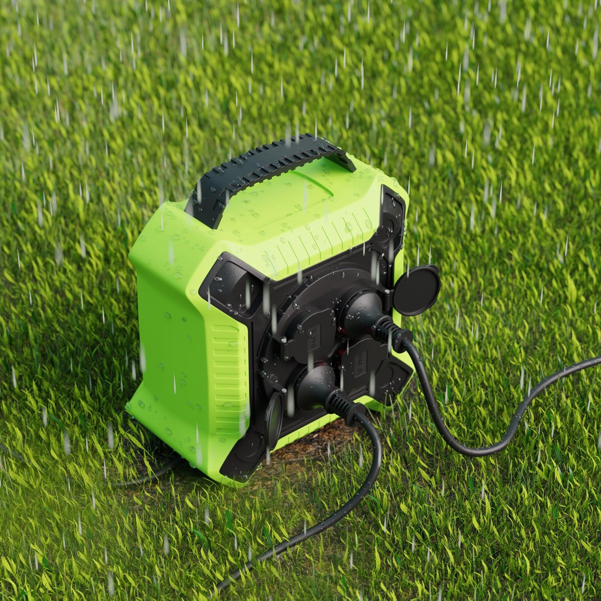 SnelShoppen - Kabelhaspel 15m Outdoor IP44 met 4 Geaarde Stopcontacten - H05RR-F 3G1,5 Zwart/Groen voor Tuin, Camping en Feest