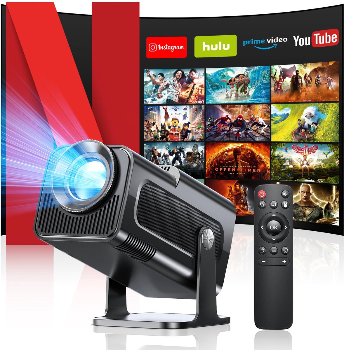SnelShoppen - Videoprojector - Upgraded 1080p FHD Mini-Projector met WiFi 6, Bluetooth 5.2, Trapeziumcorrectie, Draagbare Projector met Android OS 11,