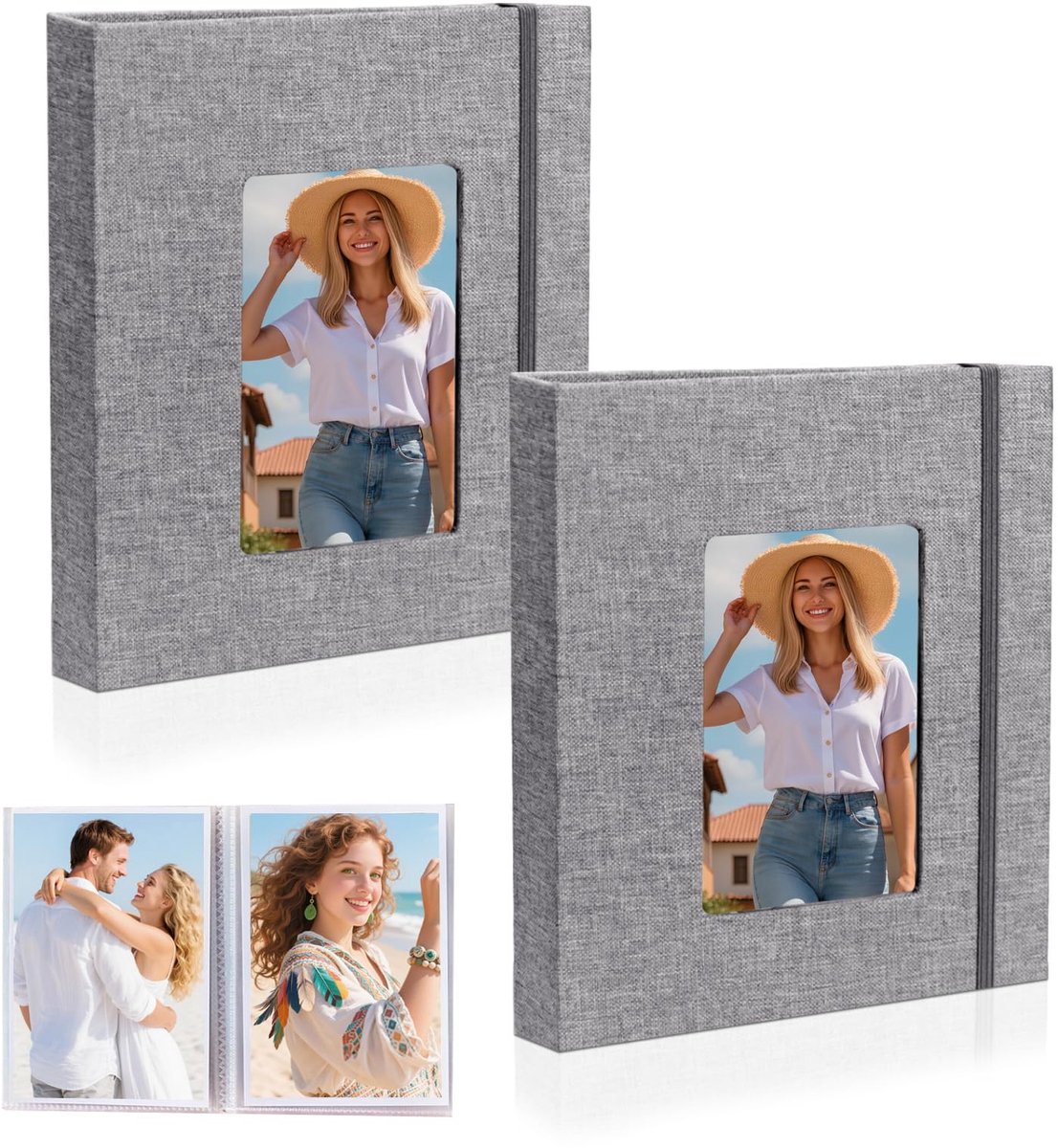 SnelShoppen - Fotoalbum Insteekalbum 2 Stuks - 26 Pagina's voor 52 Foto's - Linnen Grijs - Geschikt voor Gezinnen, Bruiloften, Vakanties en Baby's