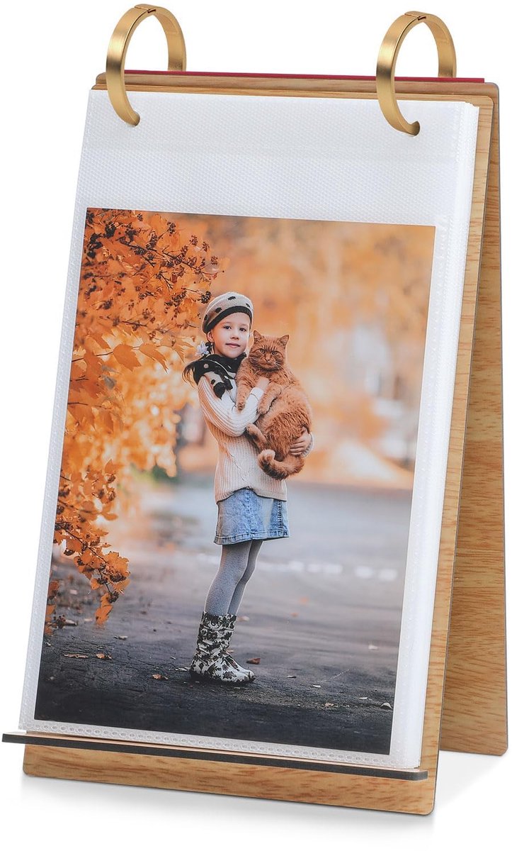 SnelShoppen - ZEEYUAN Kalender insteekalbum 13 x 18 cm, fotoalbum voor 60 foto's, staande fotolijst, houten insteekalbum voor herinneringen, ideaal vo