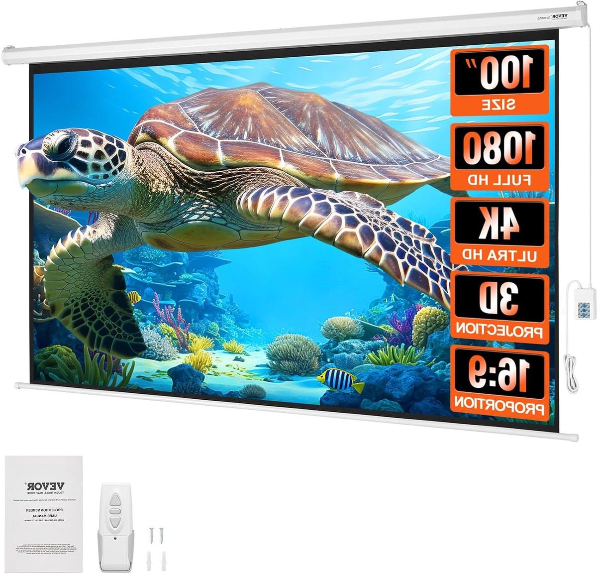 Motorized Projector Screen - Elektrisch Scherm - Home Cinema - Anti-Kreukel PVC - 100 Inch - Wit