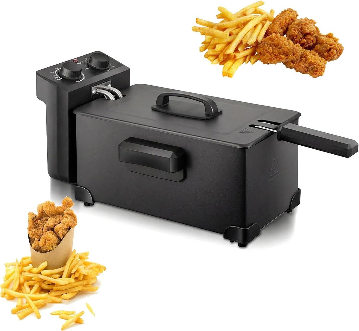 Elektrische Frituurpan - Friteuse RVS - Thuis Frituren - Snel Opwarmend - 3L Inhoud - Zwart