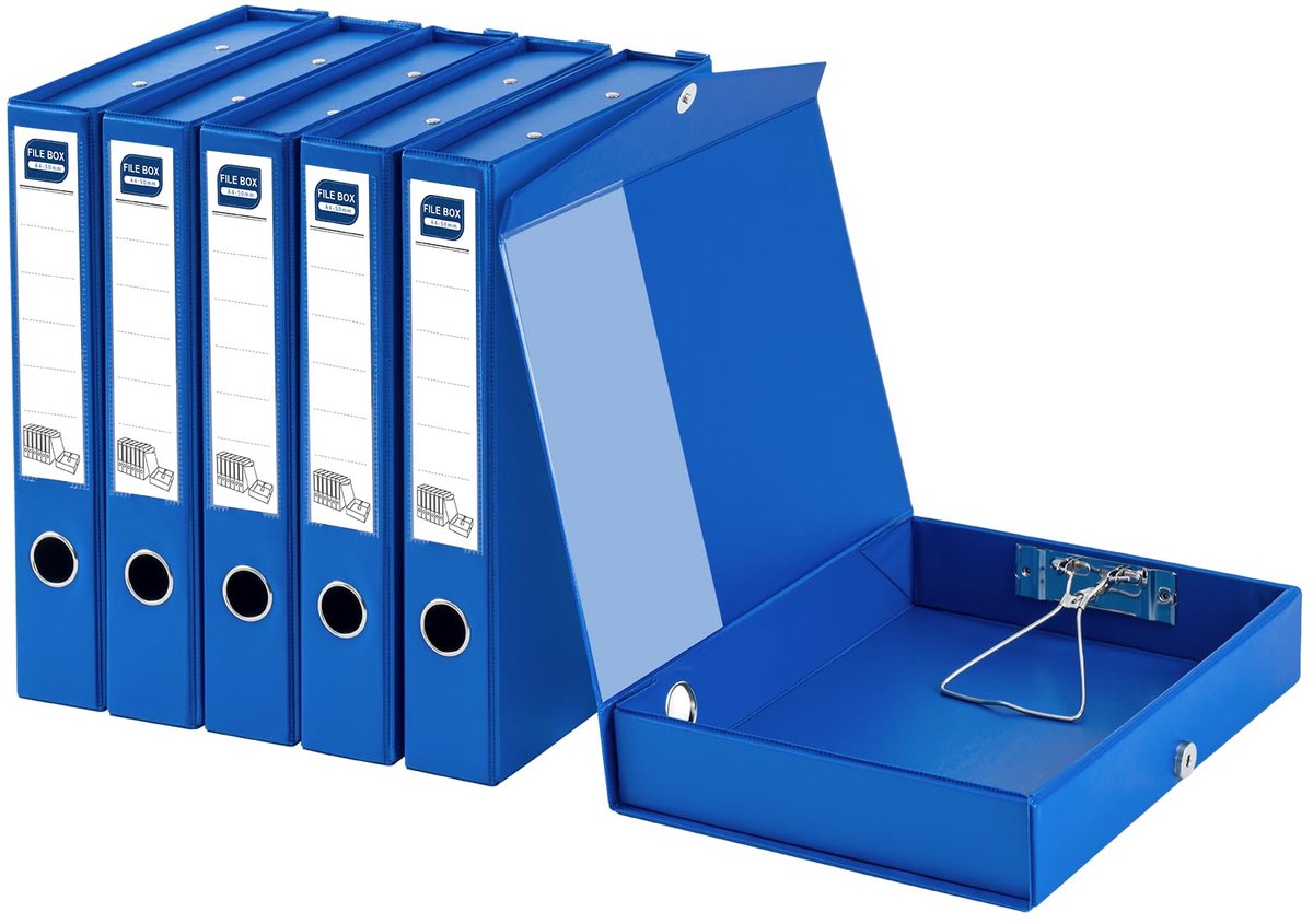 SnelShoppen - Hotyin A4 Box File Set 6-delig - 50mm Rug - Magnetische Sluiting & Clip - Opvouwbare Document Organizer voor Kantoor, Thuis, School - Bl