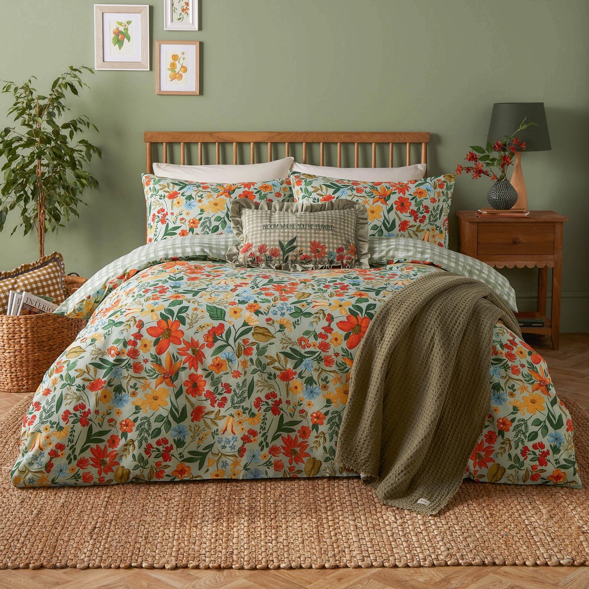 SnelShoppen - Meadow Haze Dekbedovertrek Set - Omkeerbaar Polykatoen - Wildflower Countryside - Groen - Eenpersoons - Perfect voor Slaapkamer, Kindere