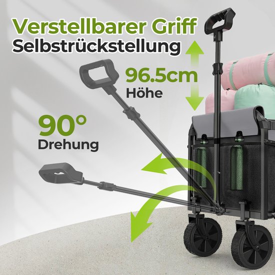 MIVRAY Tuinkar - Opvouwbaar En Compact - 74 x 46 x 96,5 cm - Staal En 600D Oxford - Zwart - Voor Boodschappen En Camping — afbeelding 4