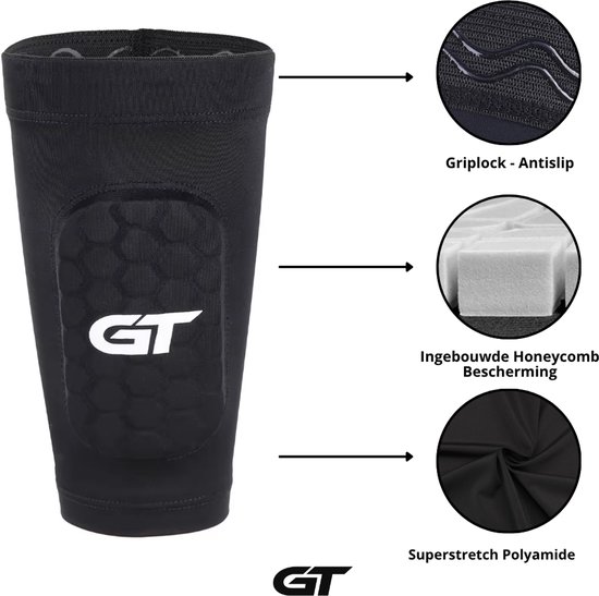 GT Sleeve Shin Pads Max+ Junior – 14 cm x 6 cm - ingebouwd - 6-11 jaar - Ingebouwde Scheenbeschermers - Ultralichte Trainingsaccessoire voor Voetbal – Comfort & Bewegingsvrijheid – Unisex – Zwart — afbeelding 2