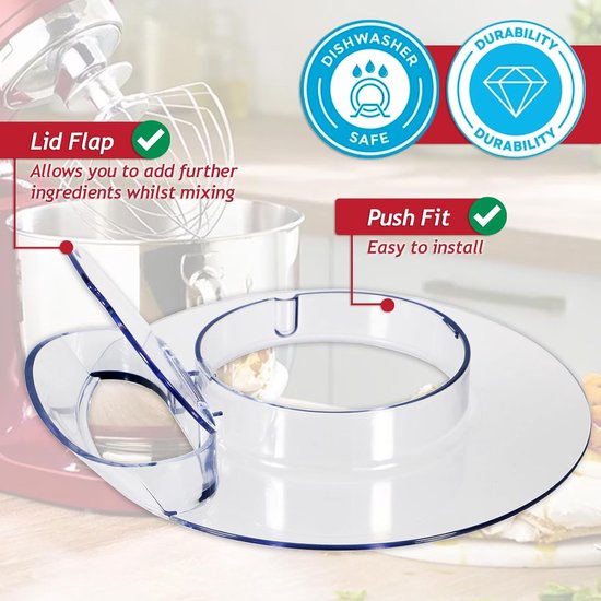 Mixer Splash Guard - Keukenmachine Deksel - Schoon Maken - Met Toevoegklep - 250 mm breed - Transparant — afbeelding 5