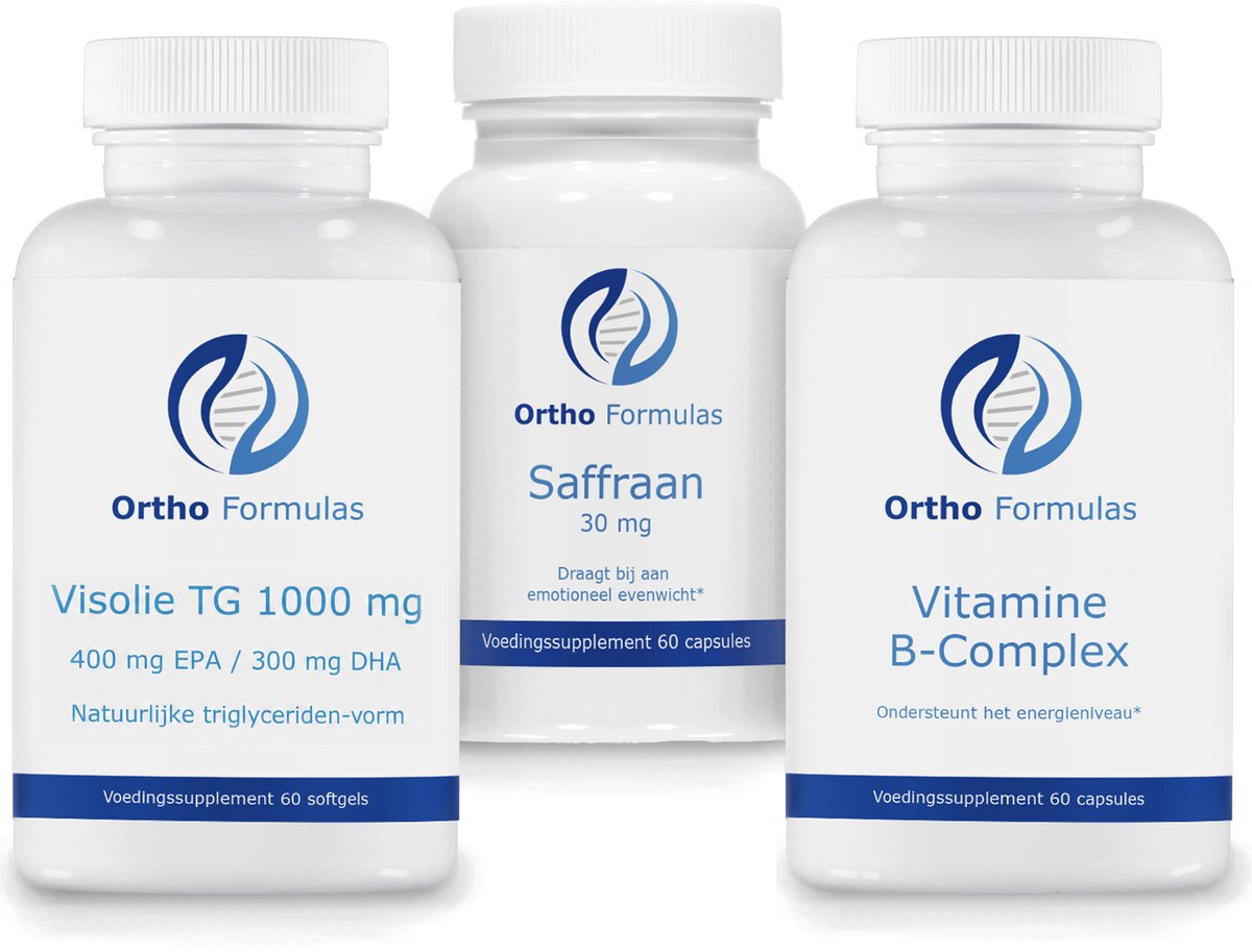 Gemoedstoestand Pakket – Visolie Omega 3, Saffraan & Vitamine B Complex – Mentale Balans