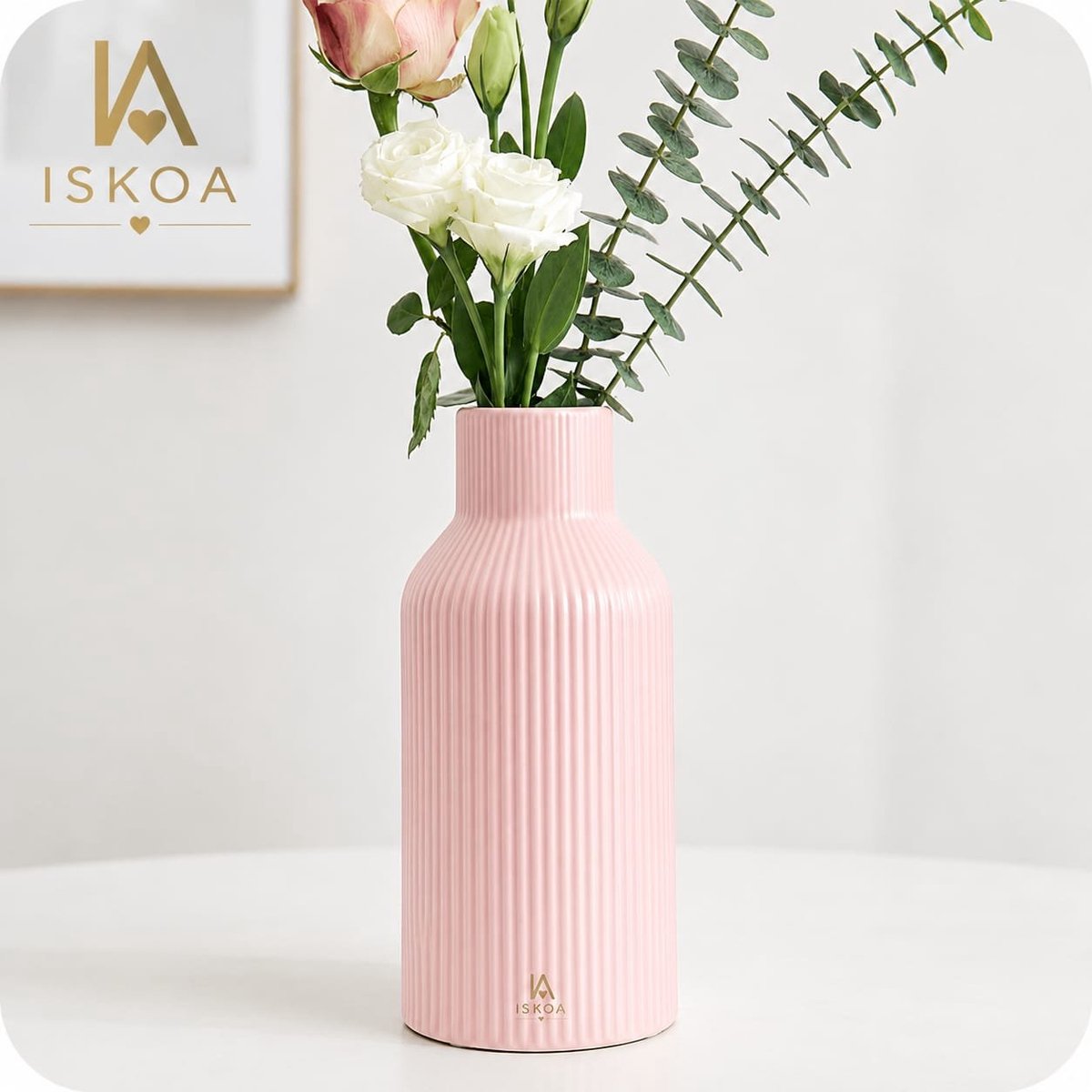 Keramische vaas met verticale textuur voor pampasgras – Modern minimalistisch decor voor e