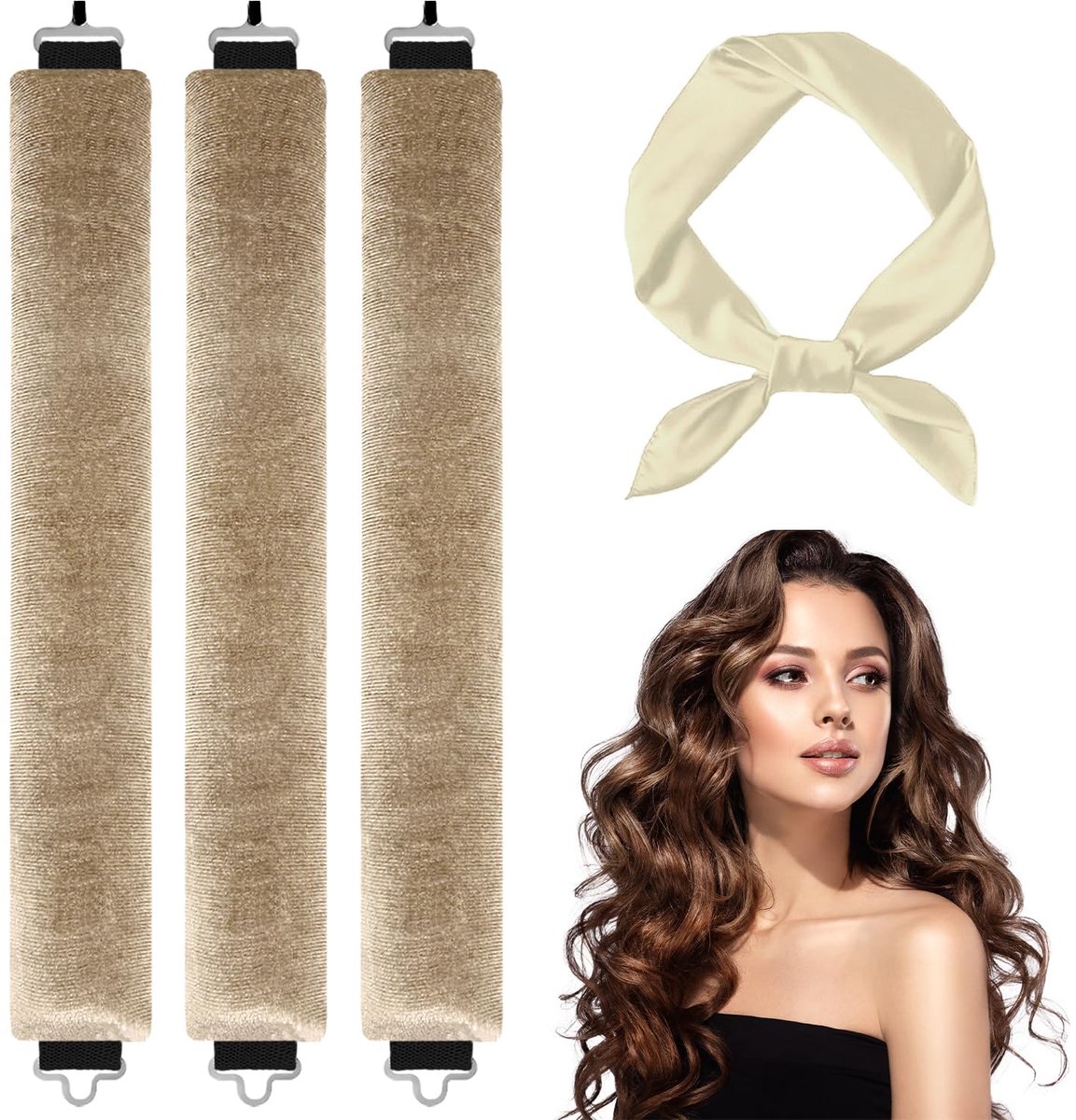 Dailygoods - 3pcs Heatless Curling Irons - Nachtelijke Blowout Rollers - Khaki