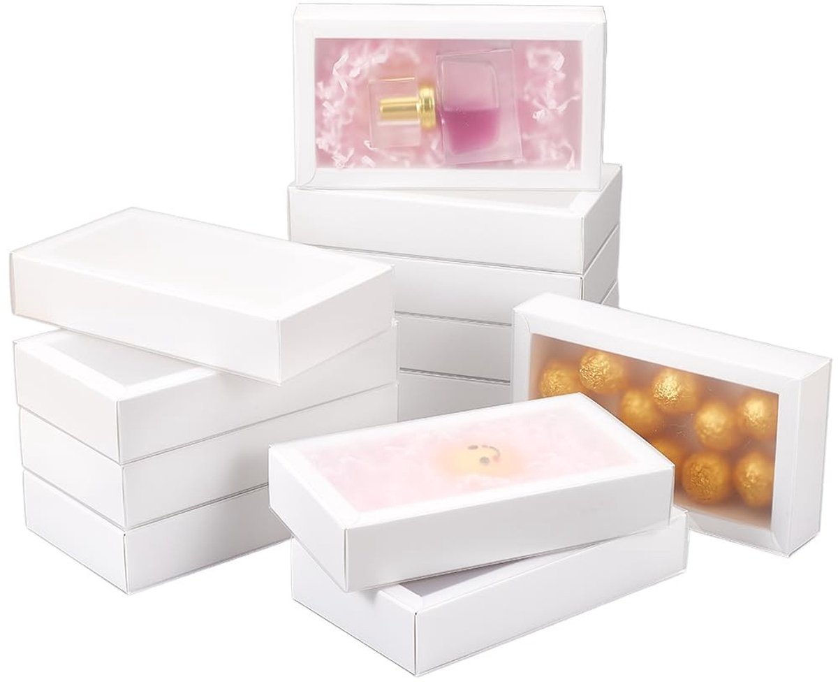 Dailygoods - 12 Stuks Wit Papier Geschenkdozen met PVC Ramen - Perfect voor Feesttraktaties