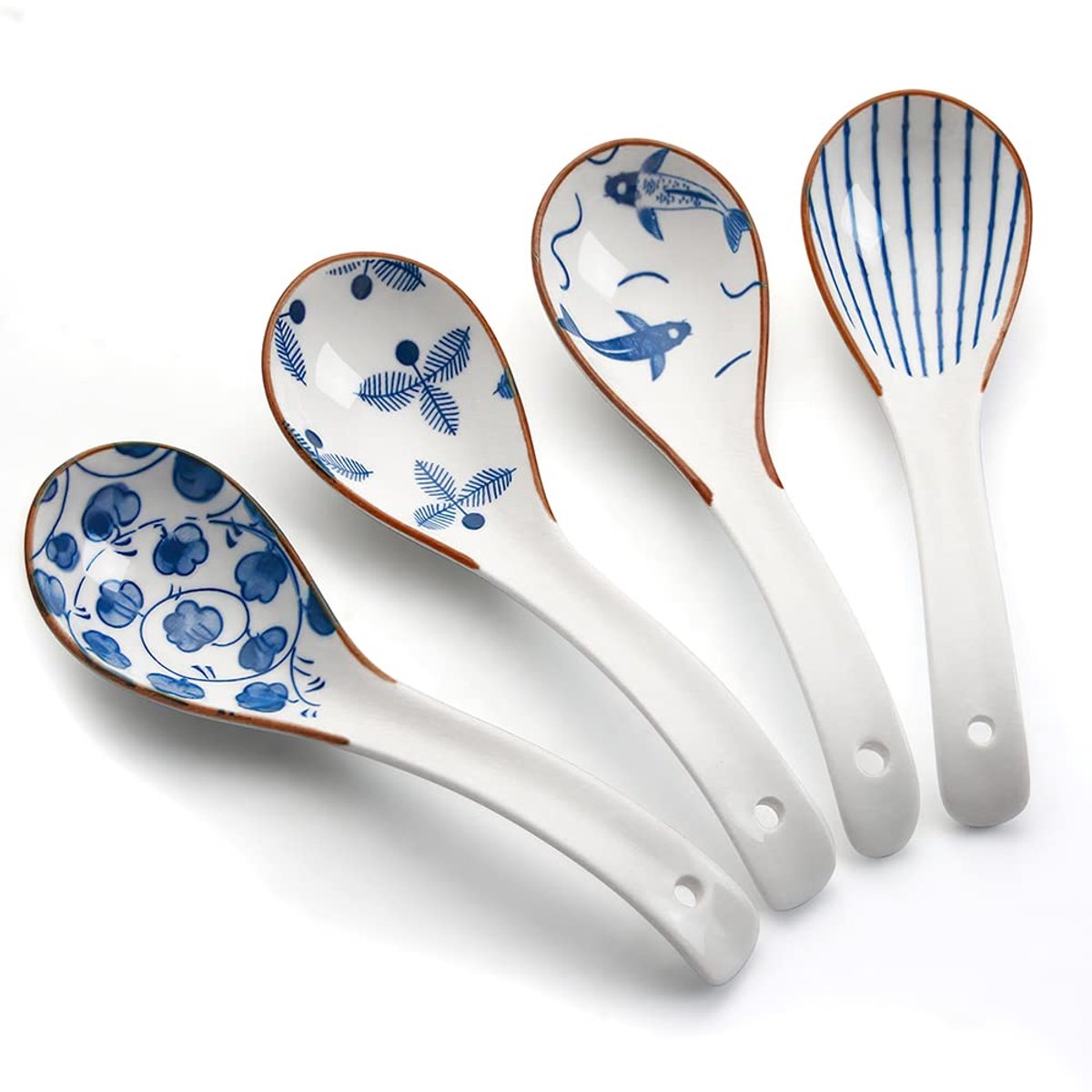 Dailygoods- Soeplepels Set van 4 - Keramisch - Diep en Groot - Voor Soepen/Wontons - Vaatwasser/Magnetron/Oven Bestendig - Diverse Kleuren - Lepels