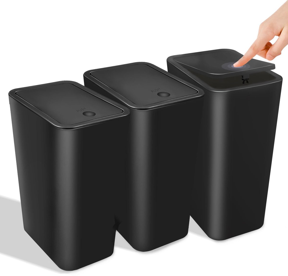 Dailygoods - 3 Stuks Vuilnisbak Set met Deksel - Moderne 10L Afvalbakken voor Badkamer en Keuken