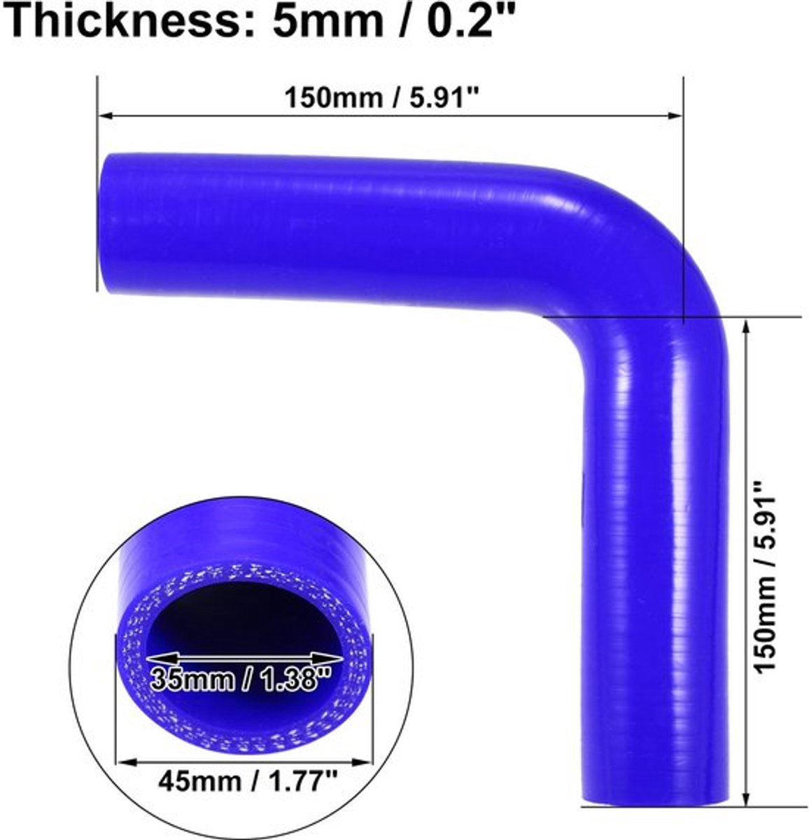 Silicone Slang 90 Graden - Universele Koppeling - Koelsysteem - Blauw - 35mm Binnendiameter - 150mm Lengte - Koelslang
