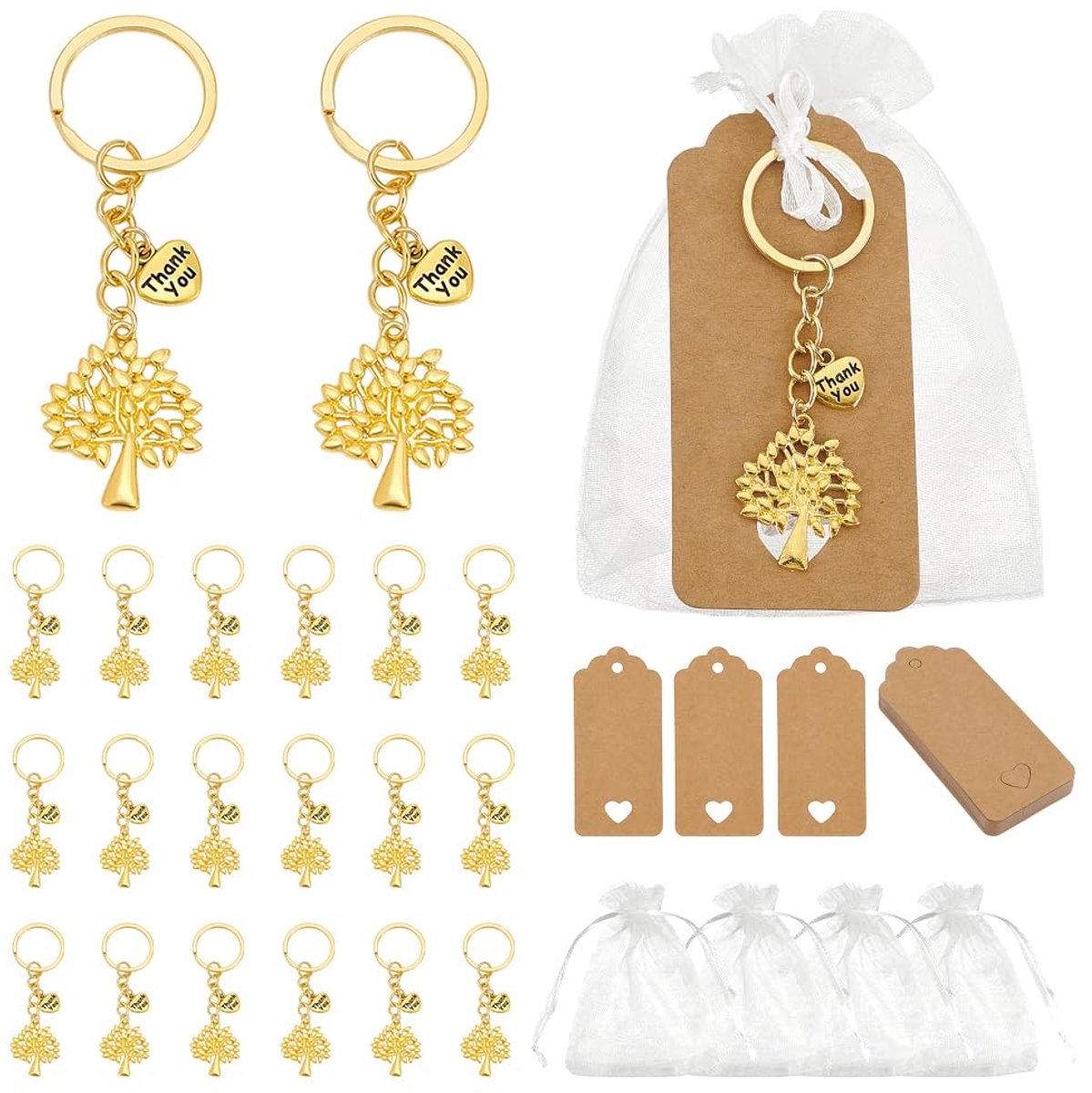Dailygoods - 24 Sets Boom van het Leven Sleutelhangers en Organza Gift Bags voor Feesten