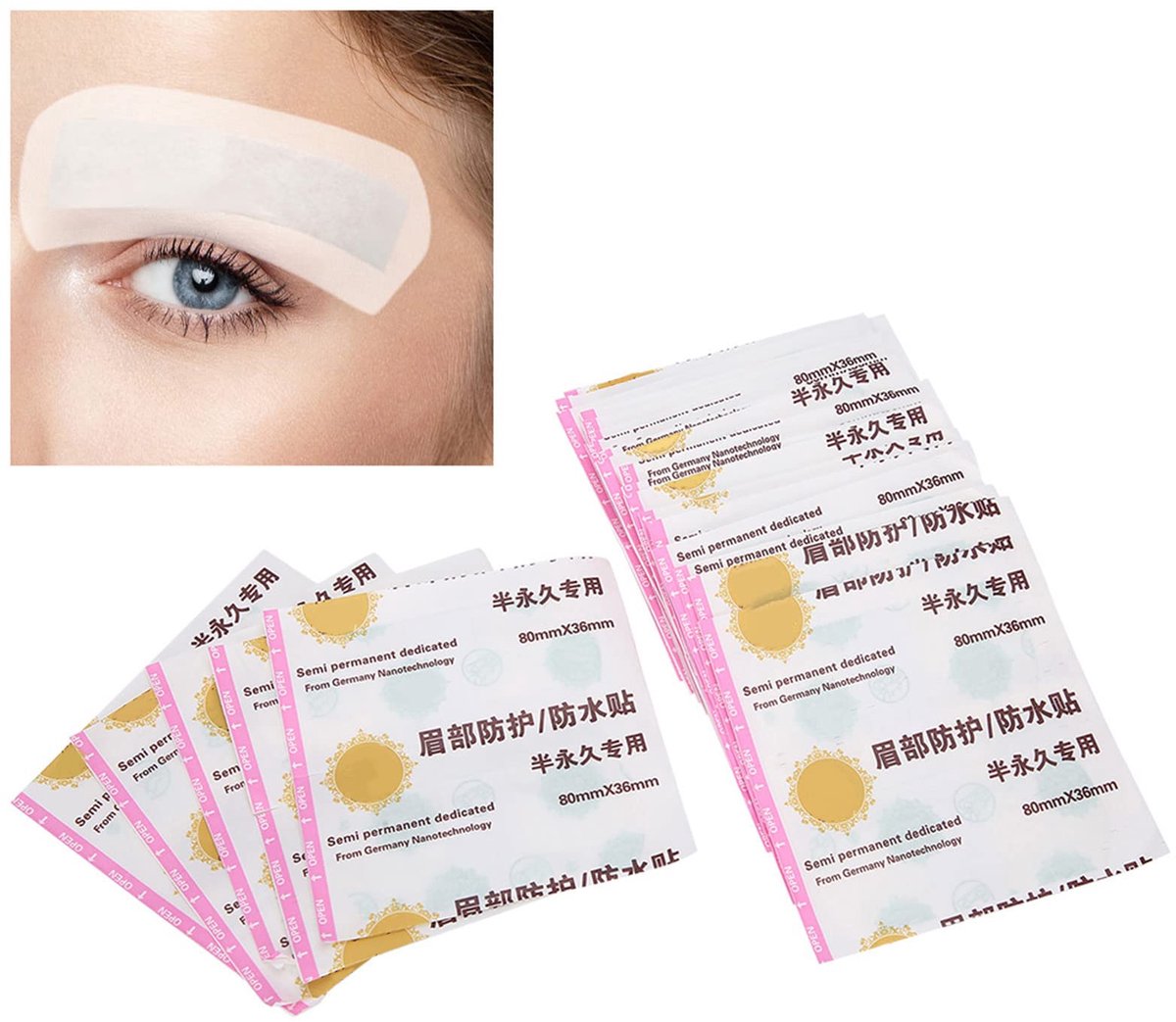 Dailygoods- Wenkbrauwschild waterdicht - 50 stuks wegwerp - Beschermtape voor microblading - Niet-geweven stof - Afmetingen 80 x 36 mm - Transparant - Bescherming