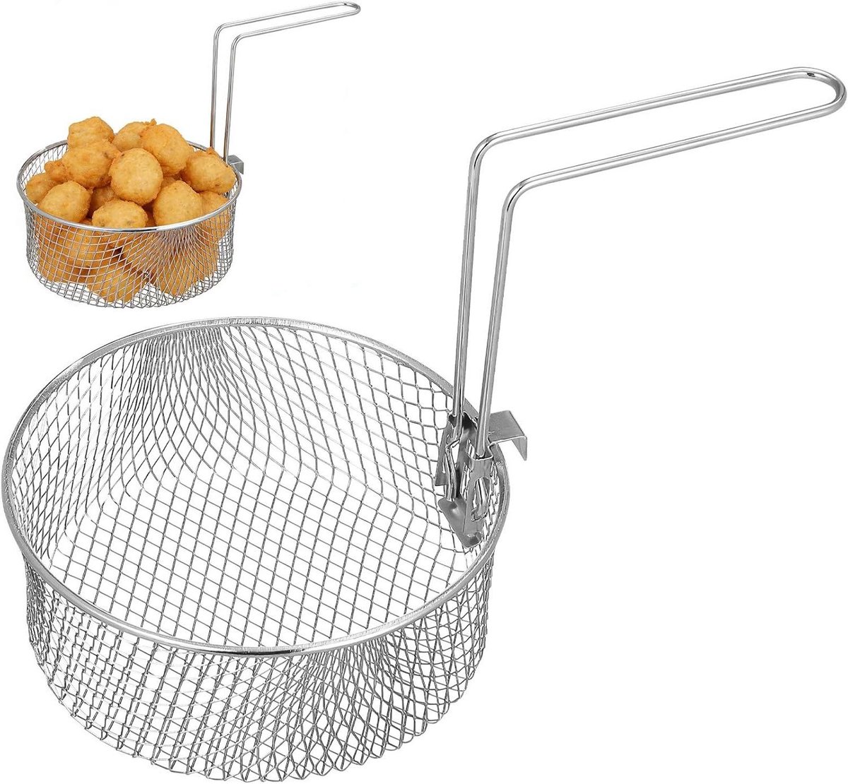 Frituurmand Roestvrijstaal - Uitlekmand Frietmand - Frituren Snacks - Gelijkmatige Warmteverdeling - 2 Liter - Zilver