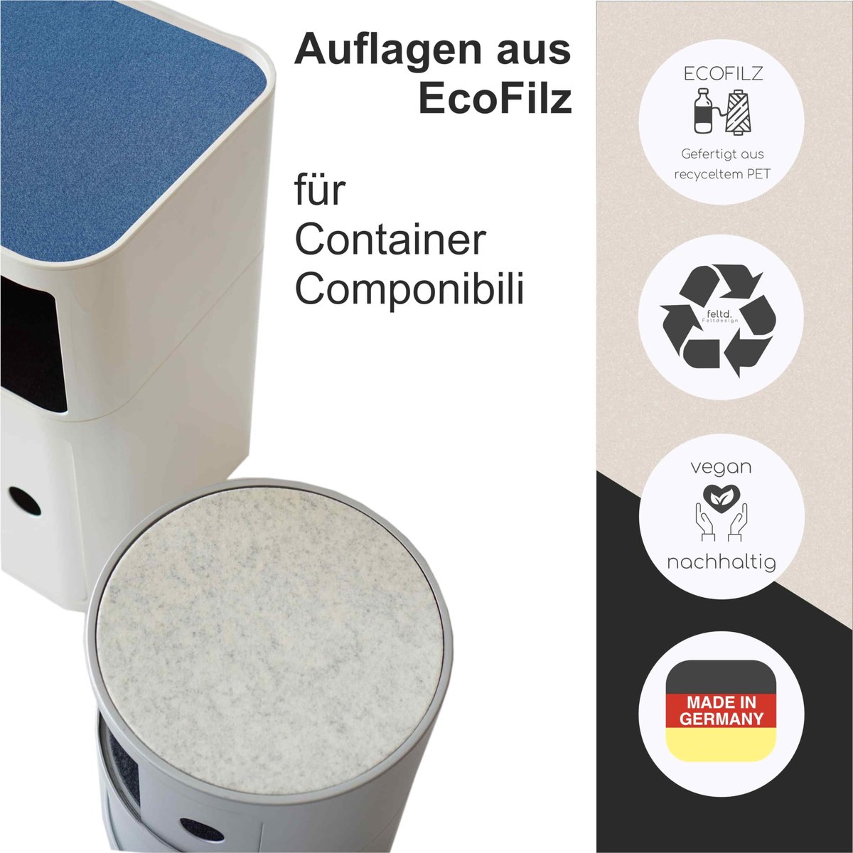 SnelShoppen - Eco Vilten Kussen voor Kartell Componibili Container Nachtkastje - Ronde Onderlegger (Zwart, 30,3 cm) - Duurzaam, Stijlvol en Functionee