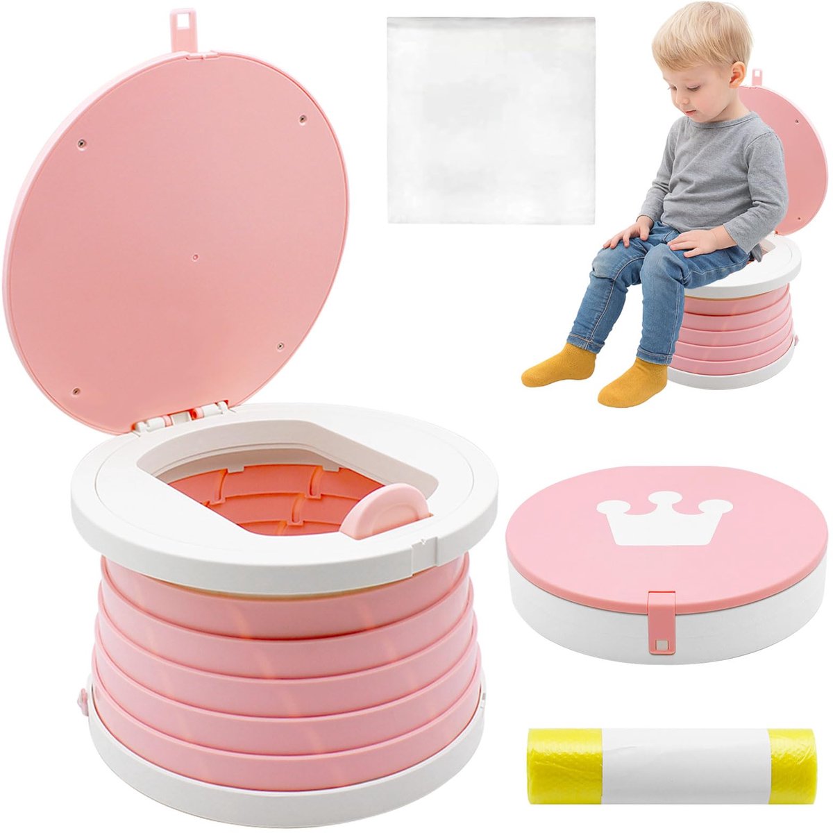 SnelShoppen - Opvouwbaar Kinderpotje voor Onderweg, Reistoilet voor Kinderen, Compact Reispotje met Opbergtas, Ideaal voor Camping, Auto, Strand en Ui
