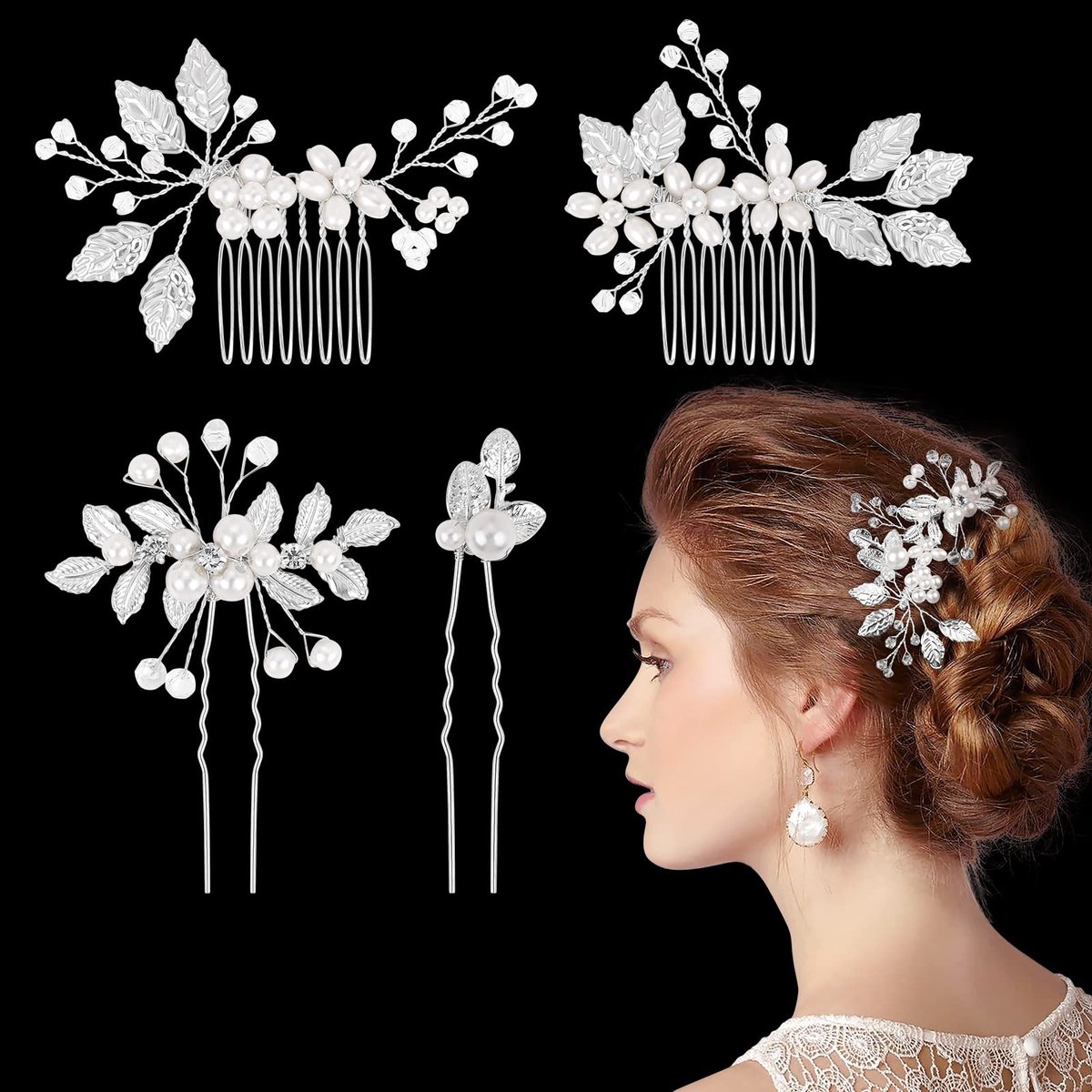 Dailygoods - 4 Stuks Bruids Haarspeld Set - Parel & Kristal Haaraccessoires voor Vrouwen