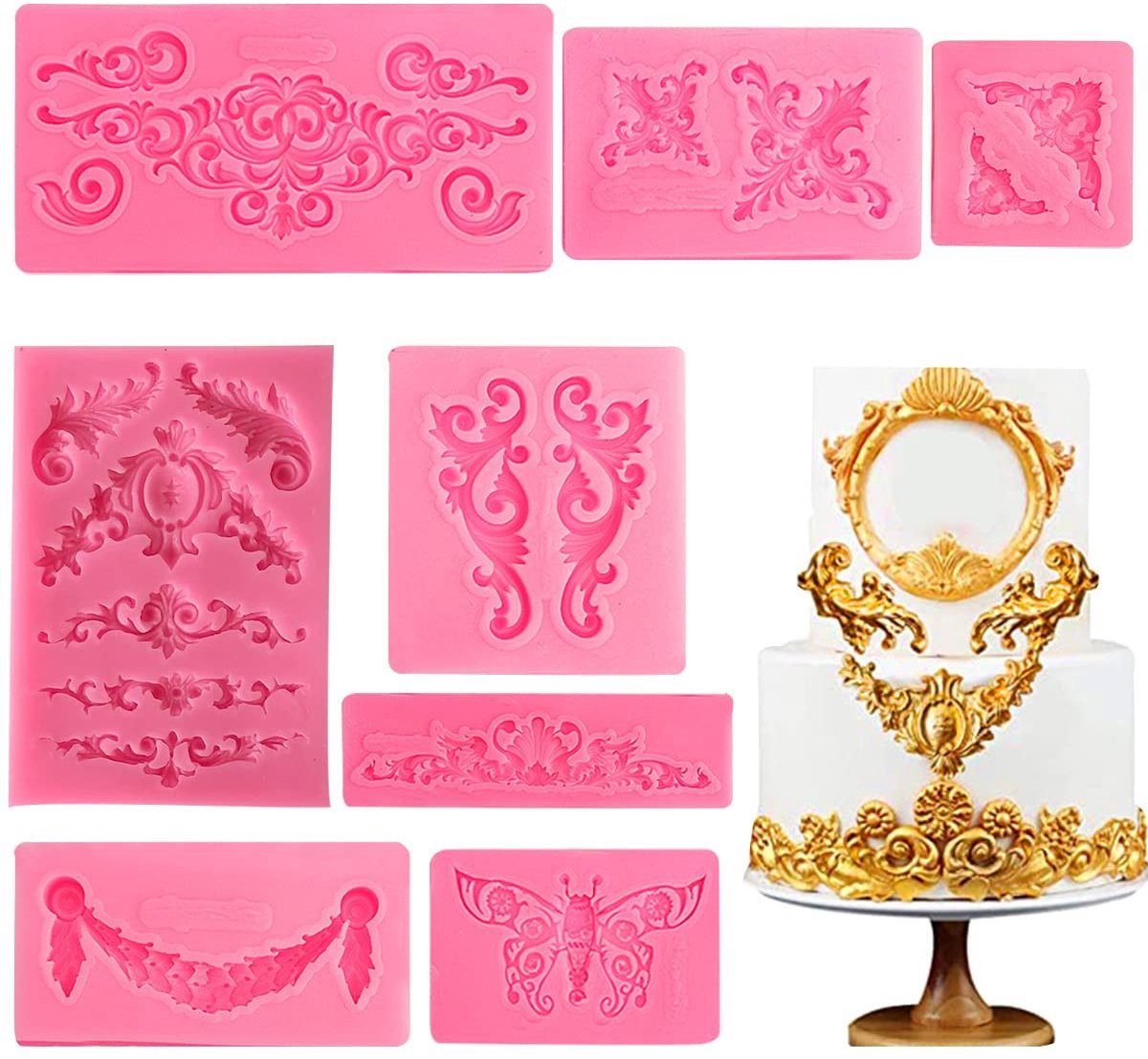 Dailygoods - Retro Silicone Mallen voor Cake Decoratie - 8 Stuks Europese Stijl