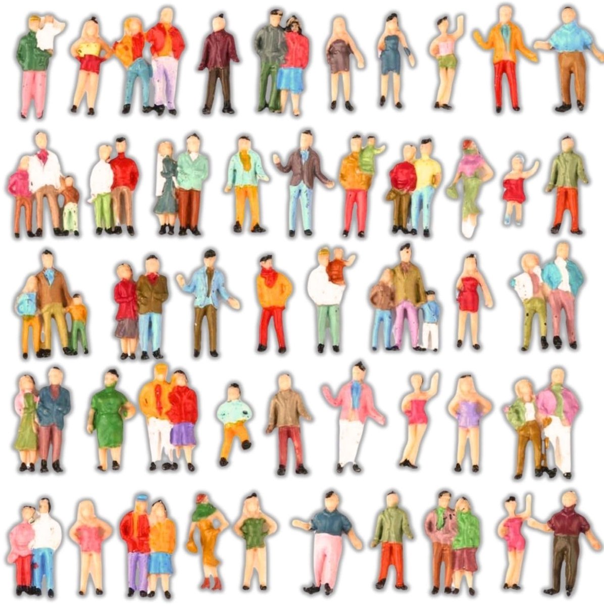 Dailygoods- Modelfiguren 40 Stuks - Staande Figuren - Voorbijgangers - Spoor H0 - Schaal 1:87 - Verbonden - Modelbouwfiguren