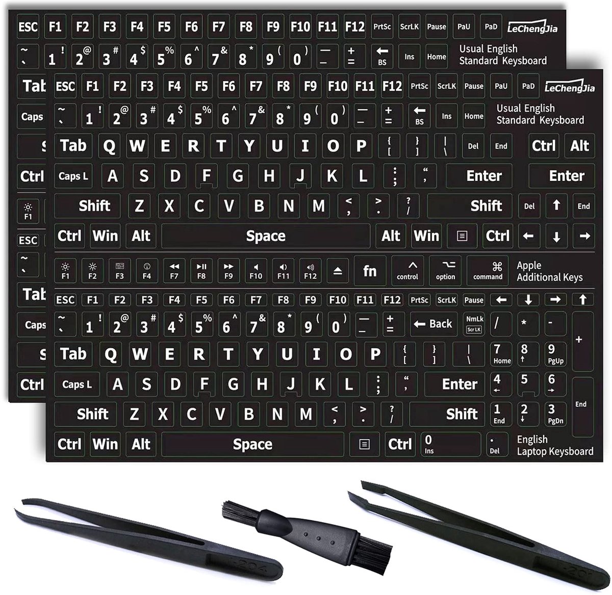 Dailygoods - 2 Vervangende Zwarte Toetsenbordstickers - Geschikt voor Laptoptoetsenborden