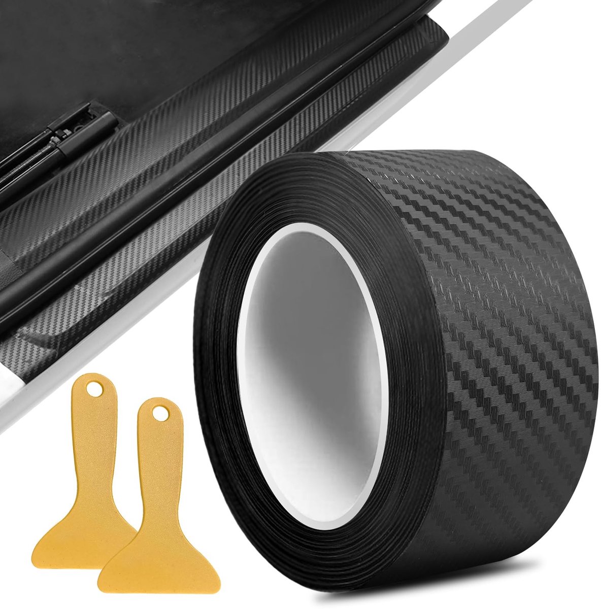 Dailygoods- Plakfolie Zwart - Koolstofvezelfolie - Zelfklevend - Krasbestendig - 5 cm x 10 m - Randbescherming voor Auto/Motorfiets - Autofolie