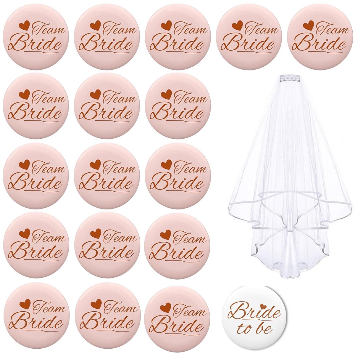 Dailygoods - Rose Gold Bachelor Party Badges - Team Bride en Bride Badges