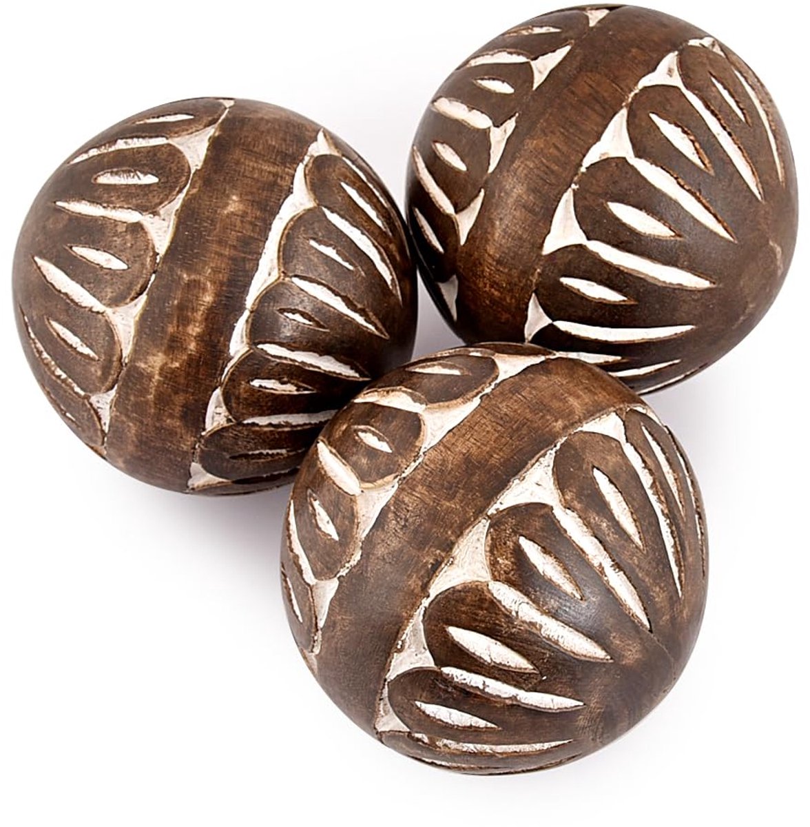 Dailygoods - Decoratieve Ballen Set Van 3 Van Mango Hout - 3 Inch