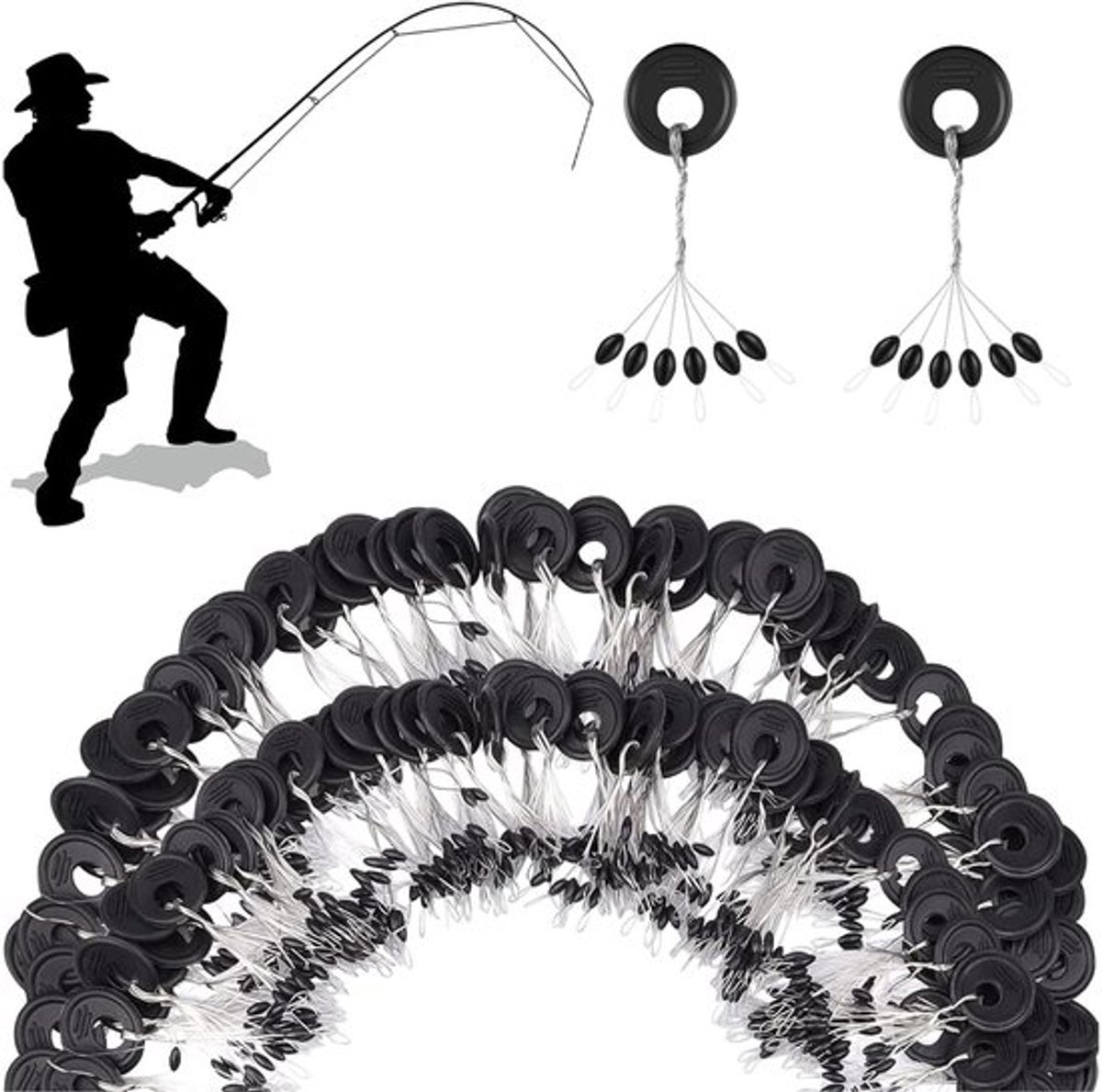 Rubberen visstopers - 300 stoppers - 6-in-1 stopper voor zee, rivier en meer - Ideaal voor vissen - Hoogwaardige kwaliteit - Geschikt