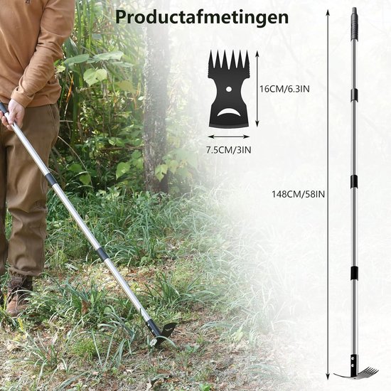 SnelShoppen - Mitclear Onkruidtrekker met Lange Steel (148cm), 2-in-1 Handmatige Onkruidverwijderaar Tuingereedschap, Onkruidhark & Tuinschoffel voor van Snelshoppen — afbeelding 2