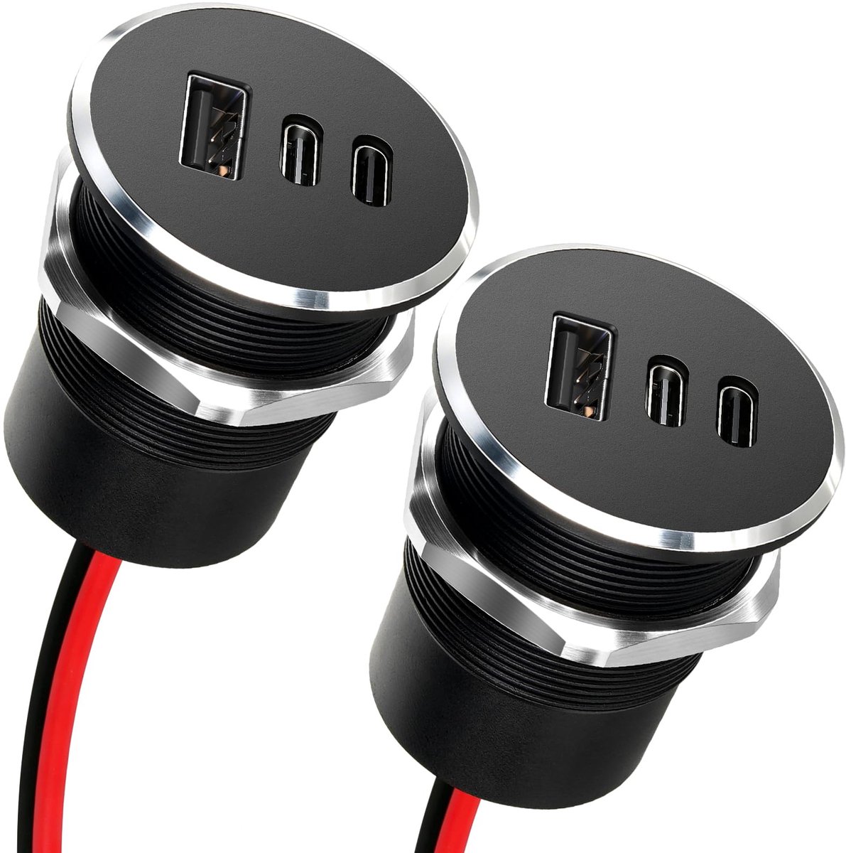 SnelShoppen - Aluminium 12V USB-stopcontact Camper Auto Oplader - 12 Volt USB-C Autolader Socket met 2 USB-C Snellader & USB-A voor Boot, Truck, Carav