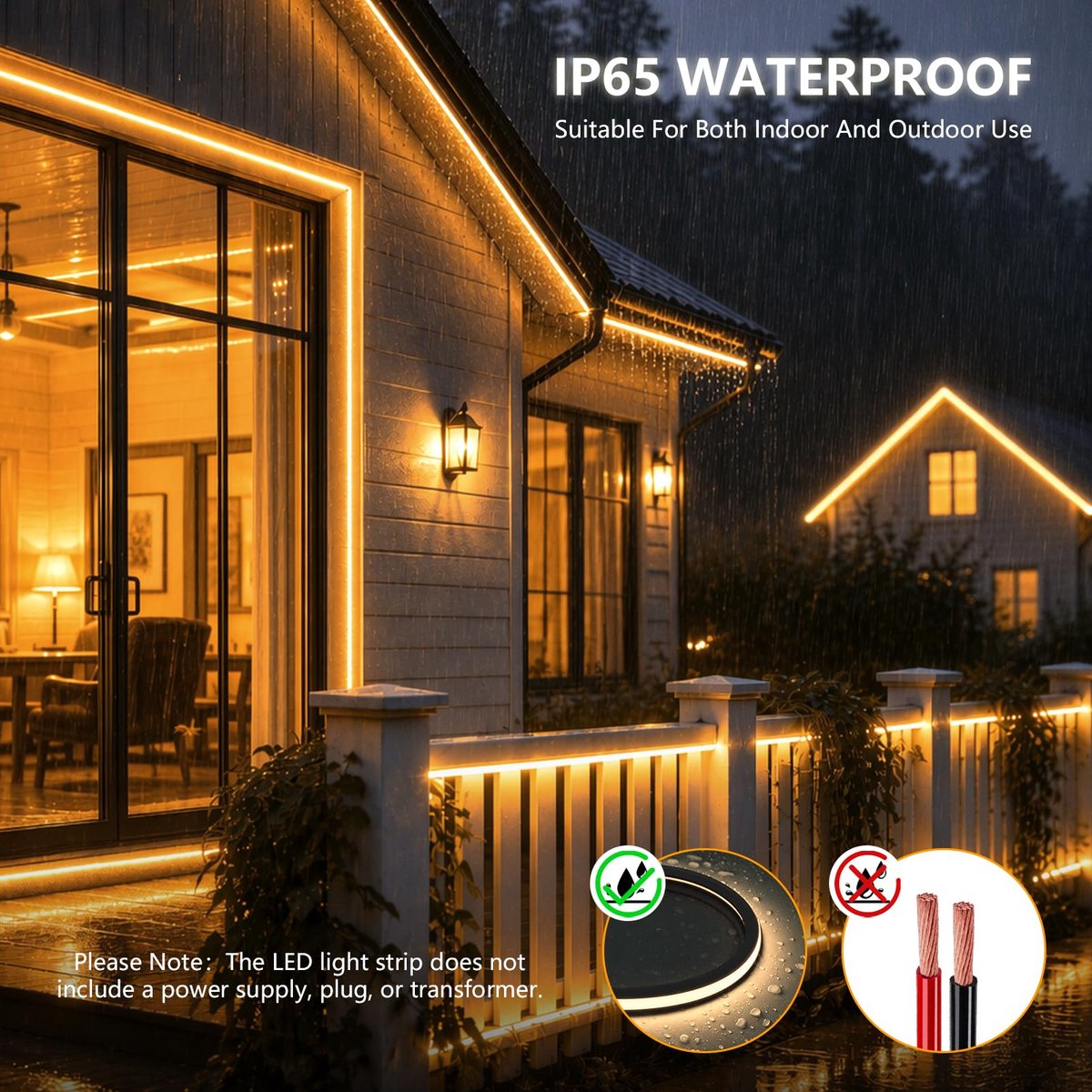 SnelShoppen - 20m Neon Led Strip Zwart Siliconen 220V Waterdicht Vlamvertragend IP65 Flexibel Warmwit 3000K Afknipbaar Voor Keuken Slaapkamer Buiten F