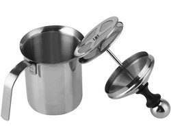 Handmatige Melkopschuimer - Melkopschuimer RVS - Cappuccino Maken - Dubbel Schuimscherm - 800 ml - Zilver