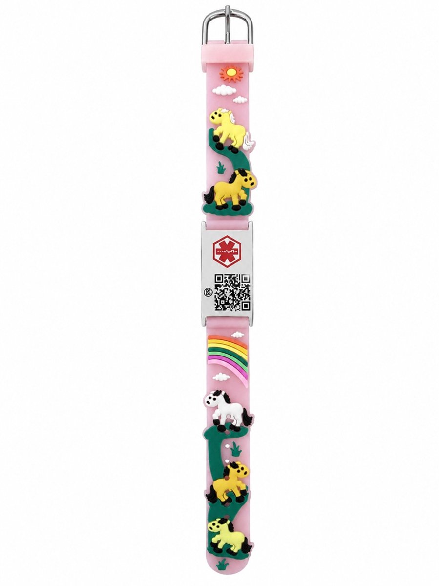 BeSafeCharm Medische QR Kinderarmband | Paarden | Pony | Inclusief 1 jaar toegang tot online medisch profiel | Verstelbaar 13 tot 16,5 cm