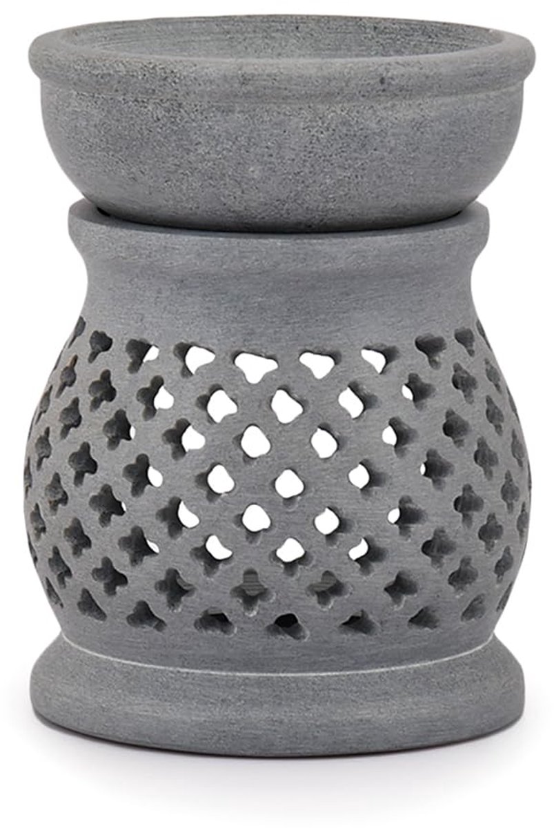 SnelShoppen - Handgemaakte Speksteen Theelicht en Essentiële Olie Brander - 7,62 cm x 10,16 cm Kaarshouder - Perfect voor Aromatherapie, Geuren en Ont