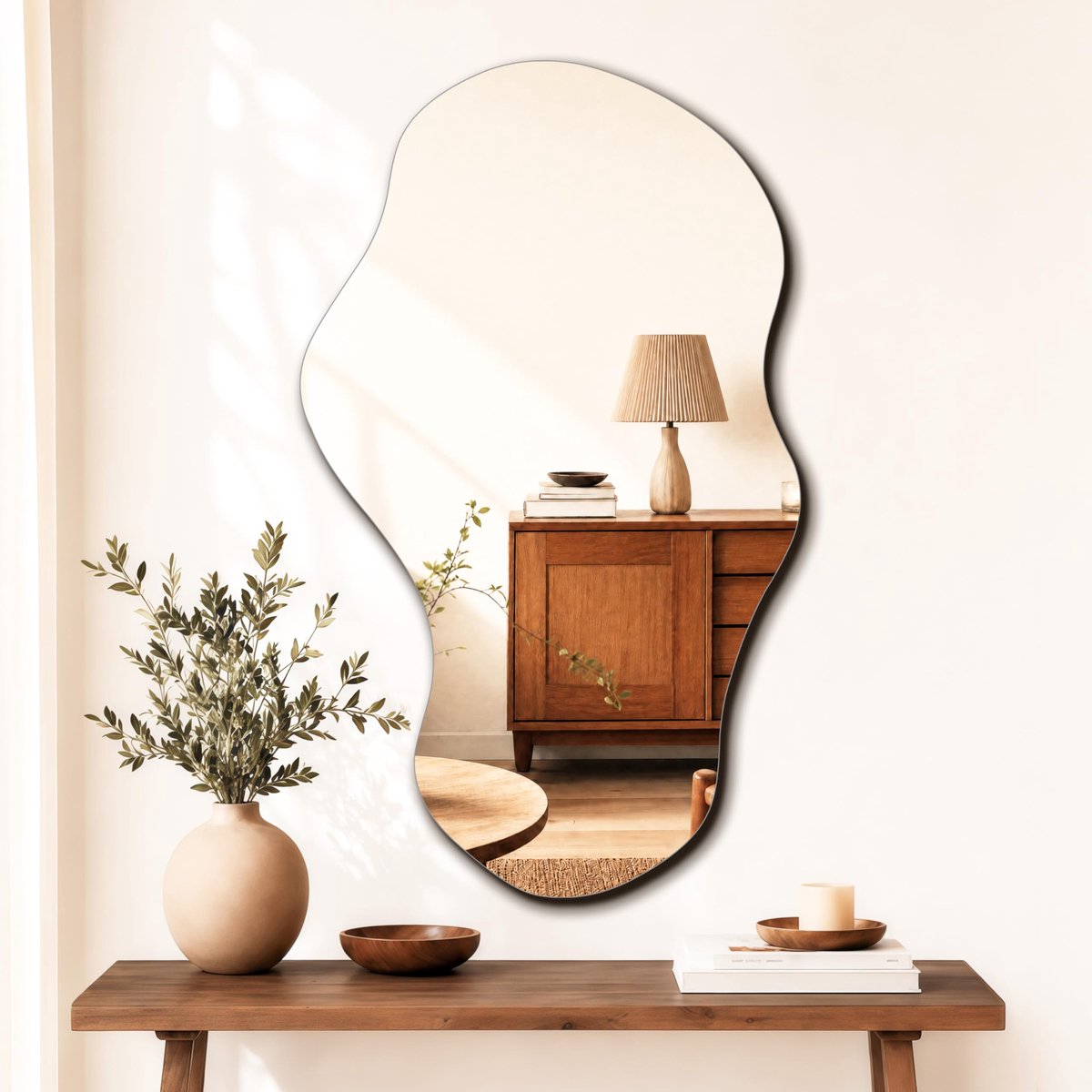 SnelShoppen - Onregelmatige Wandspiegel Asymmetrische Decoratieve Spiegel 103 x 61 cm voor Badkamer Slaapkamer Woonkamer Entree Wolk