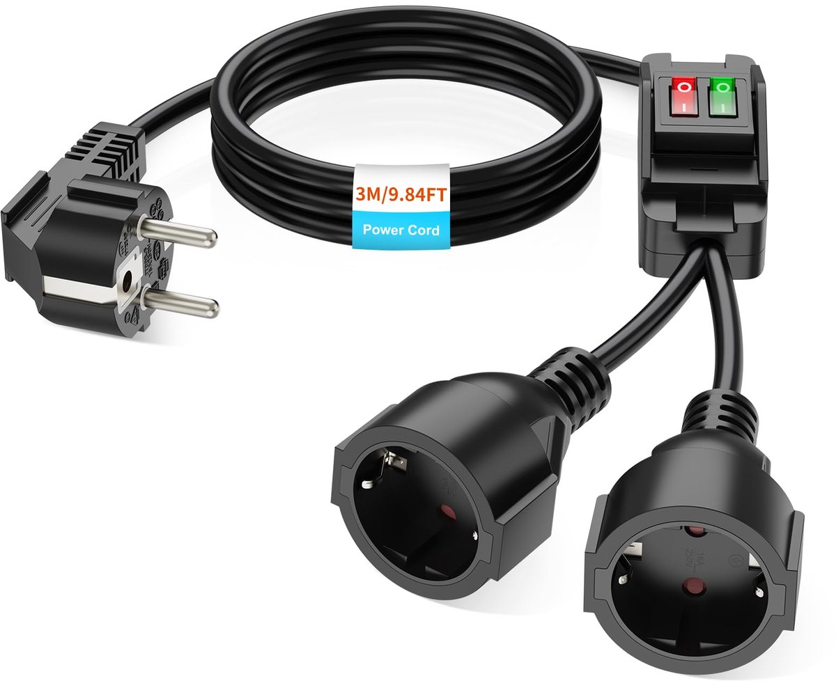 SnelShoppen - Verlengkabel voor Buiten met Schakelaar IP44, 3 meter, 3 x 1,5 mm², Zwart, Ideaal voor Thuis, Tuin, Kantoor en Camping, Max. 250 V/16 A