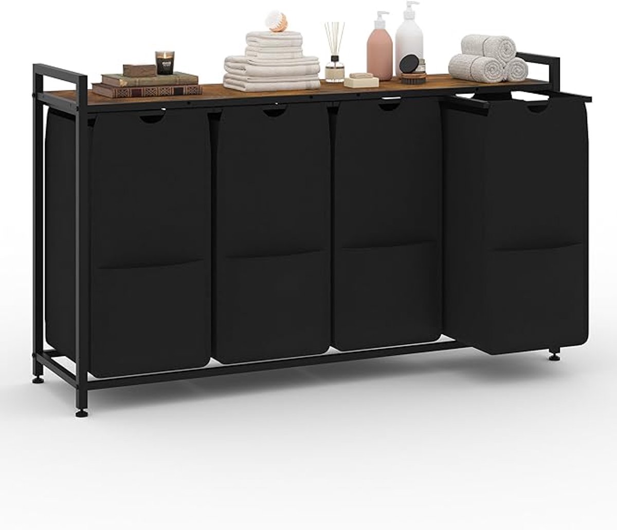 Wasmand - 4 lades - Zwart - Metaal - 121x33x72cm