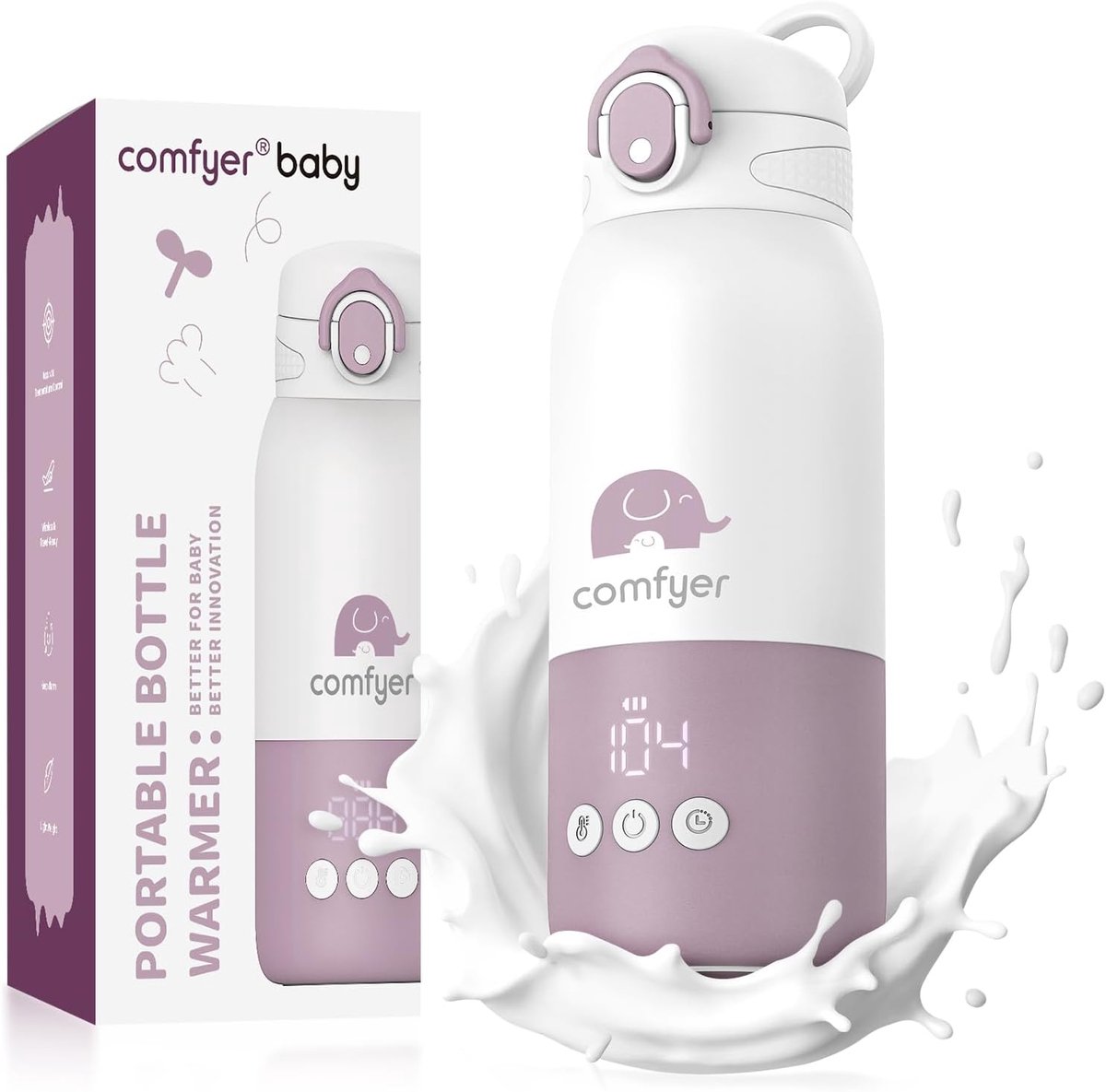 SnelShoppen - Draagbare Flessenwarmer voor onderweg – Babyvoeding warmer met 12000mAh accu, snel opwarmen in 2 min, geschikt voor auto, vliegtuig, rei