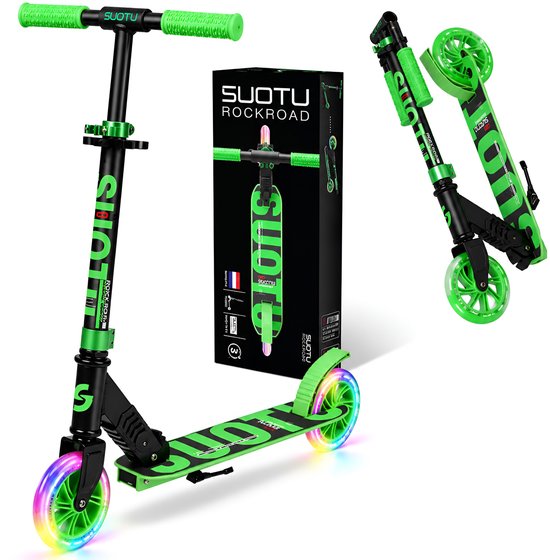 Suotu Kinderstep - 145mm Lichtgevende Wielen - Step - Speelgoed Jongens/Meisjes - Max stuurhoogte: 85 cm - Aluminium - Zwartgroen