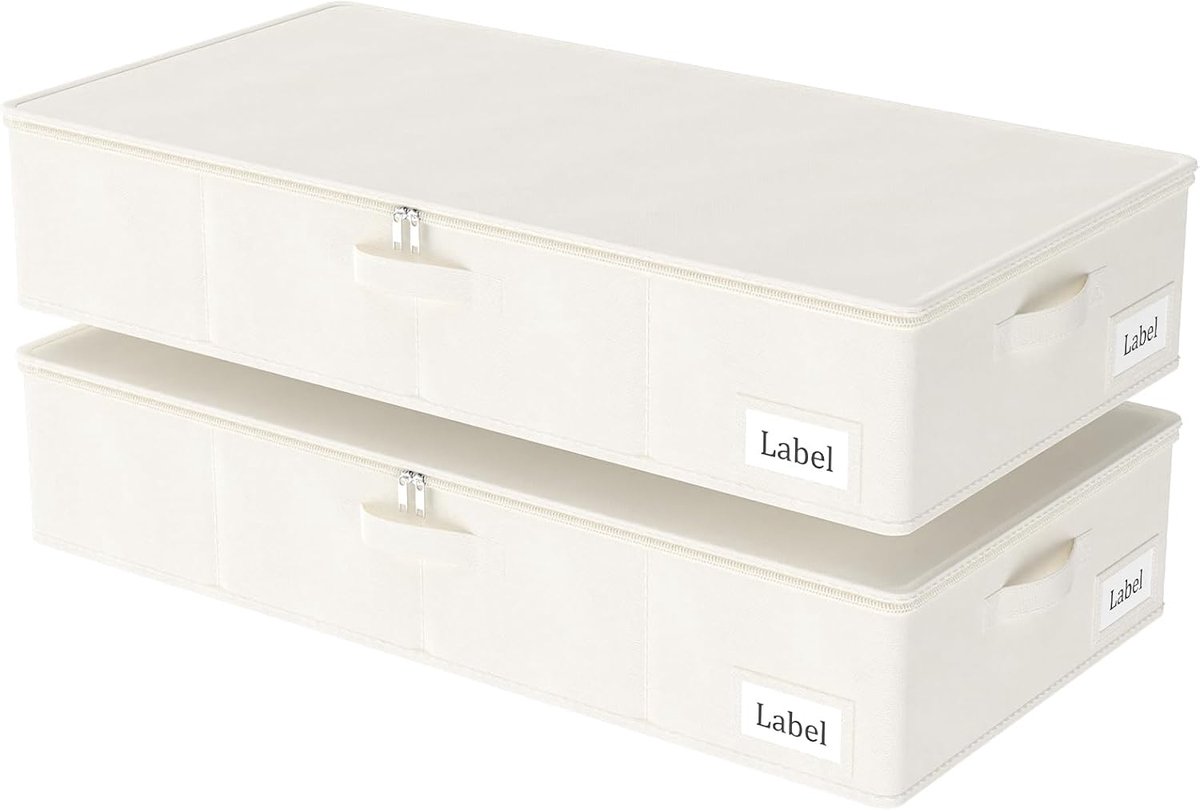 SnelShoppen - Opvouwbare Opbergmand voor Onder Het Bed met Deksel, Duurzame Ritssluiting en Handgrepen, 2-Pack 80x40x15cm, Beige, Ideaal voor Kleding