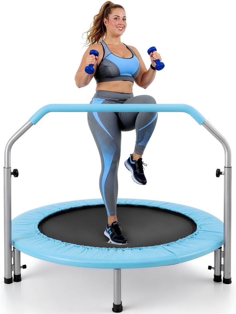 NIVA® Fitness Trampoline - Trampoline Fitness - Mini Trampoline - Blauw - 102cm x 102cm x 117cm