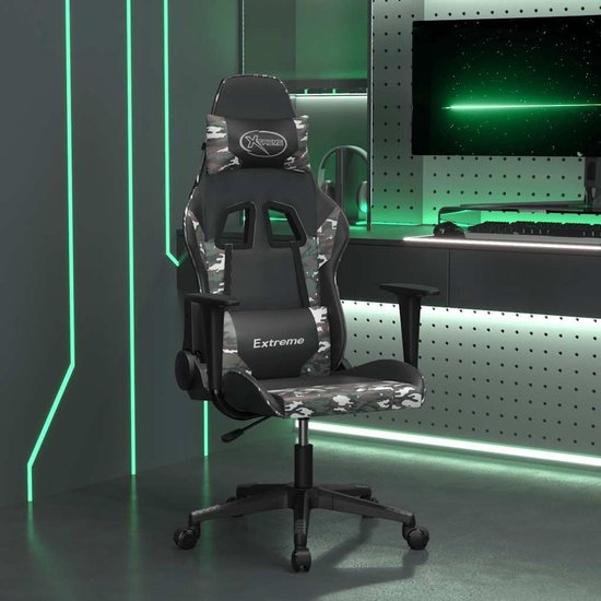Gaming Stoel - Comfortabele Fauteuil - Ontspannen Zitten - Ingebouwde Massagefunctie - 110 kg Max - Zwart Camouflage — afbeelding 2
