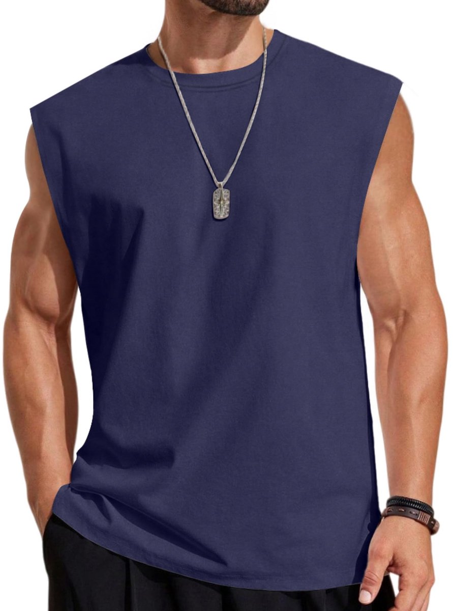 SnelShoppen - COOFANDY Tanktop Heren Mouwloos Spiershirt Katoen Donkerblauw S - Ideaal voor Workout, Streetwear, Sport en Casual Gelegenheden