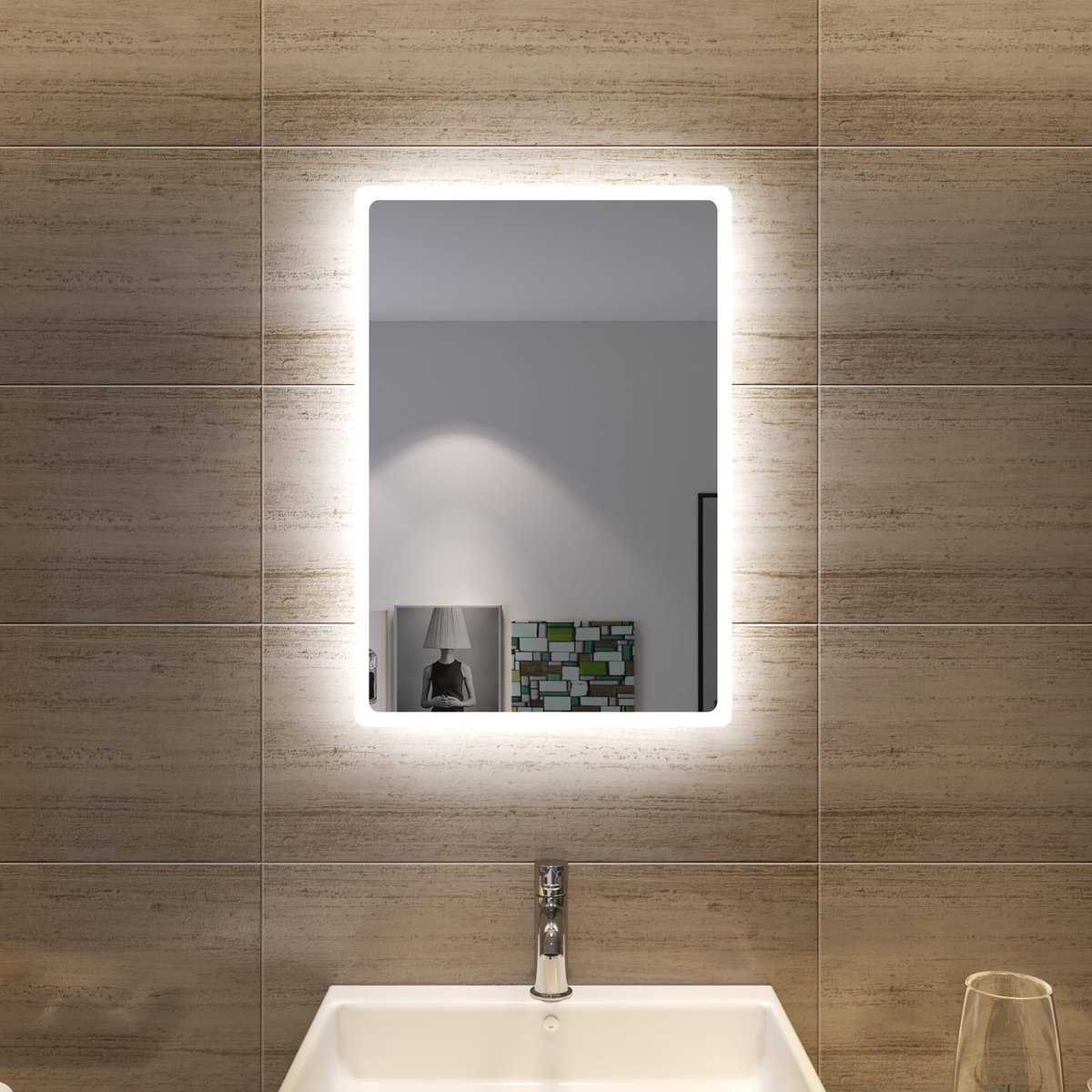 SnelShoppen - Badkamerspiegel met Verlichting 60 x 40 cm - LED Wandspiegel met Wandschakelaar - Lichtspiegel IP44 - Perfect voor Badkamer en Toilet