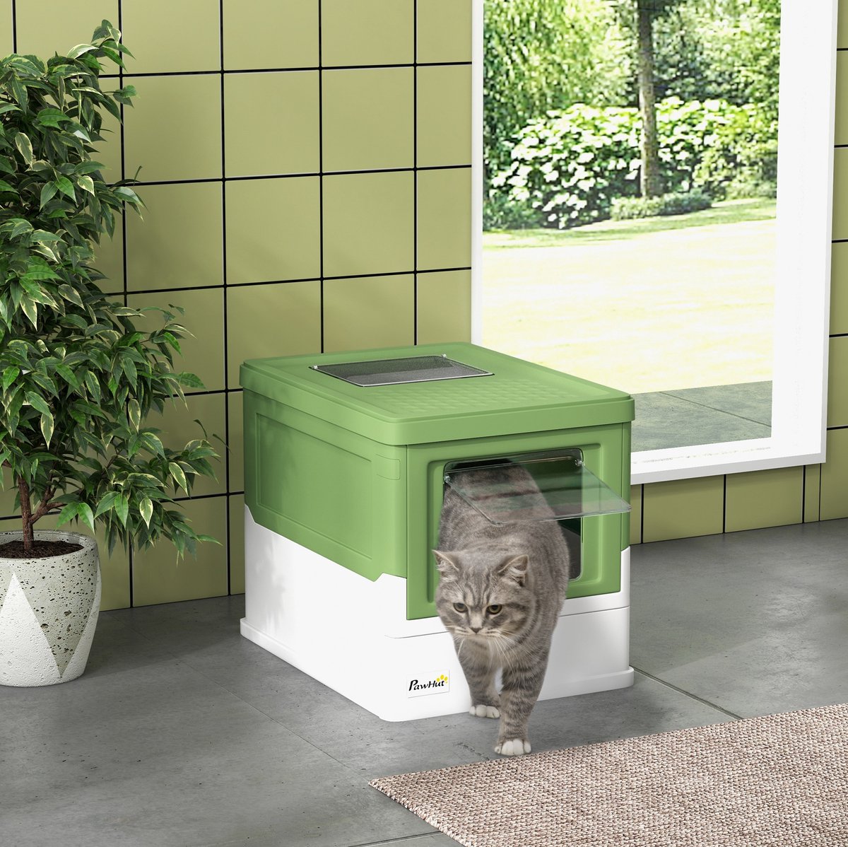 Wishdor gesloten kattenbak - met deksel en bodembak - handmatige reiniging - geurcontrole - kunststof - wit - 47,5 x 35,5 x 36,7 cm